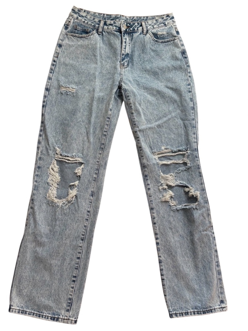 Shein Tall Distressed Straight Leg Jeans Light Wash Ripped Denim Size Large tall